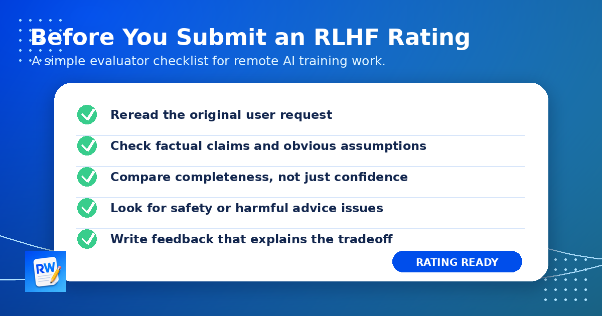 Pre-submission checklist for RLHF raters — Remote Work Union Article 178