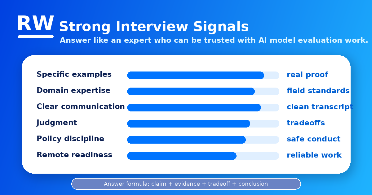 Mercor AI interview answer scorecard showing structure: direct answer, evidence, tradeoff, conclusion