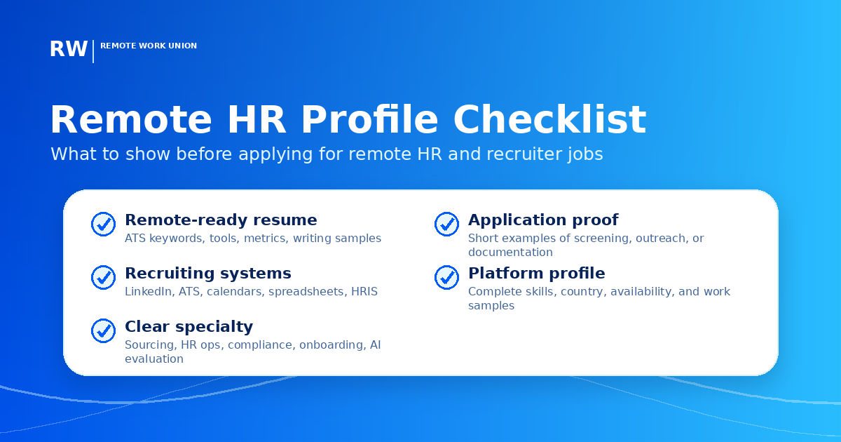 Remote HR profile checklist: tools, process language, compliance keywords, AI evaluation readiness — Remote Work Union Article 214