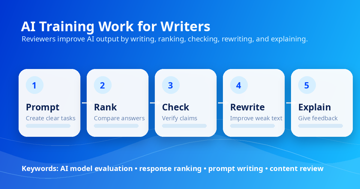 AI training workflow for writers — prompt writing, response comparison, fact-checking, rating, and feedback for model evaluation — Remote Work Union Article 222