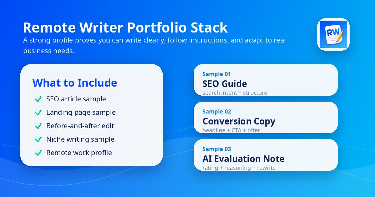 Remote writer portfolio checklist — five essential samples for copywriters and content writers applying for remote work — Remote Work Union Article 222