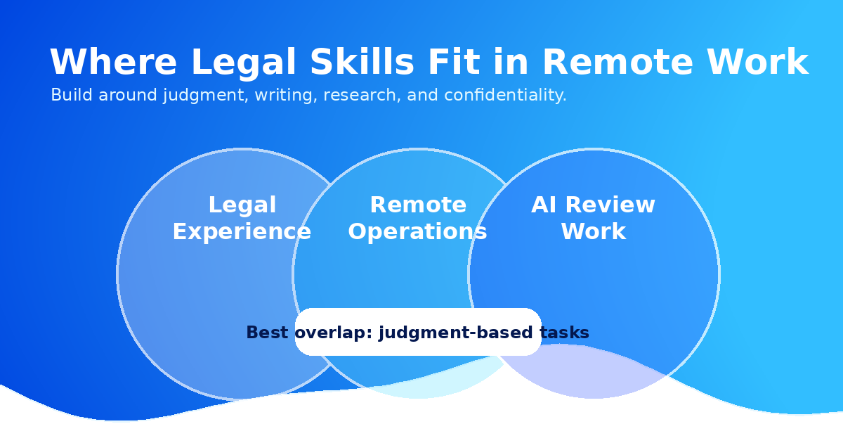 Venn-style graphic showing the overlap of legal experience, remote operations, and AI review work.
