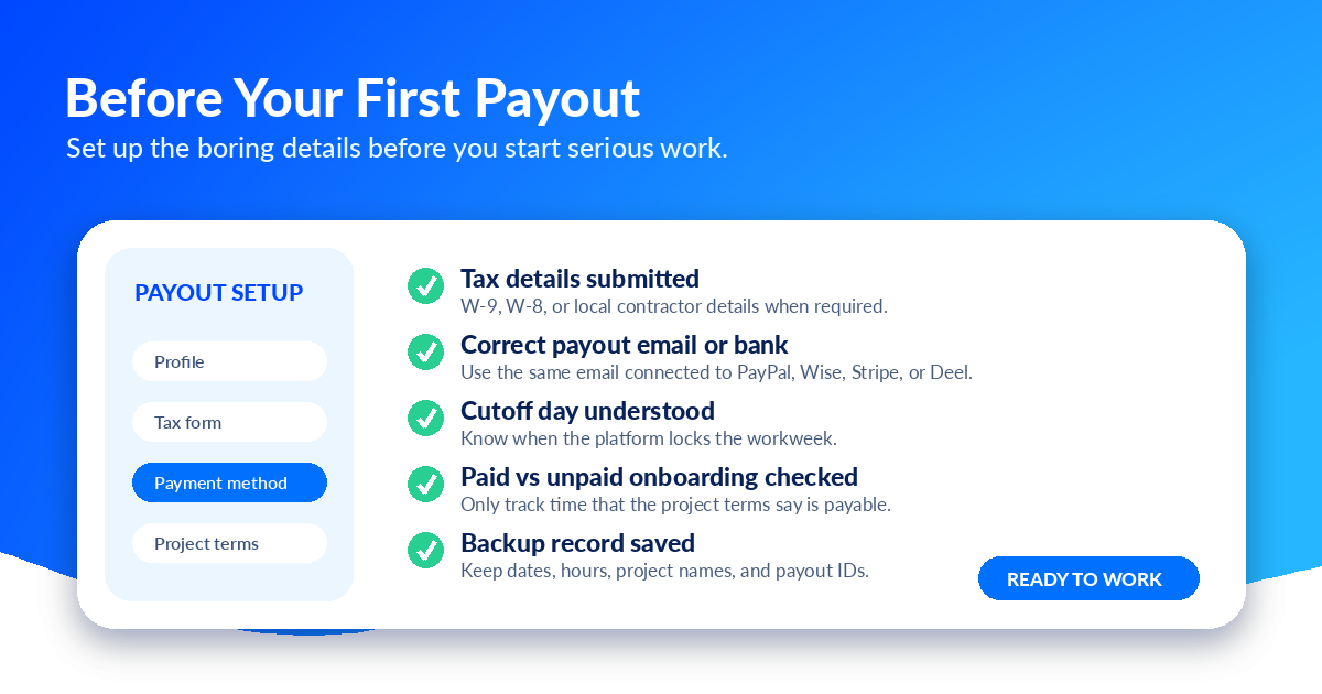 Checklist of items to complete before your first AI training platform payout.