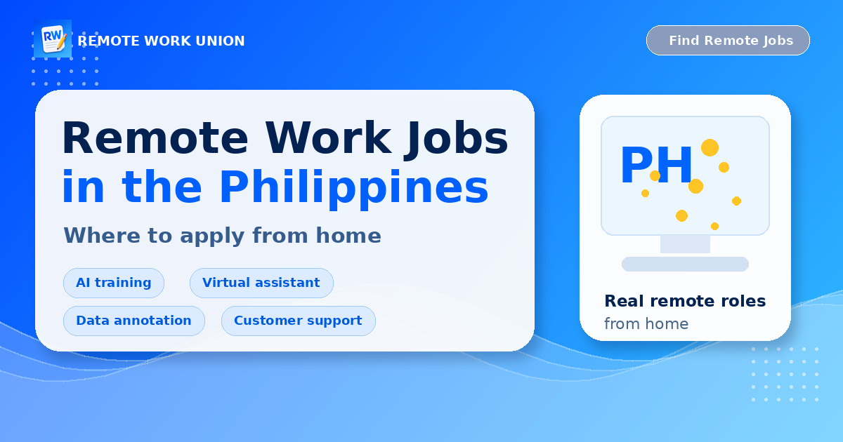Remote Work Jobs in the Philippines — Remote Work Union Article 248 showing job keyword chips and remote work categories