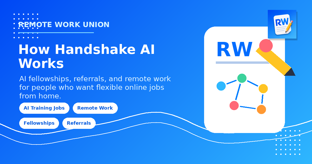 Remote Work Union guide: How Handshake AI Works — AI fellowships, referrals, and remote work.