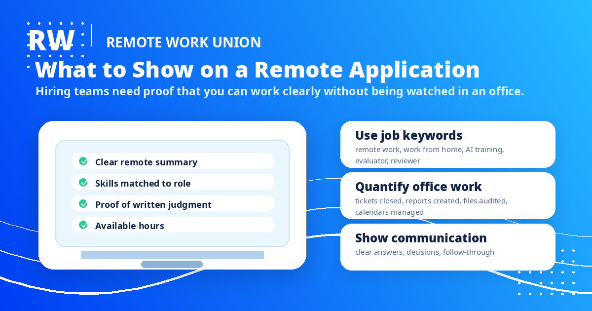 Application checklist for office workers applying to remote work and AI training platforms