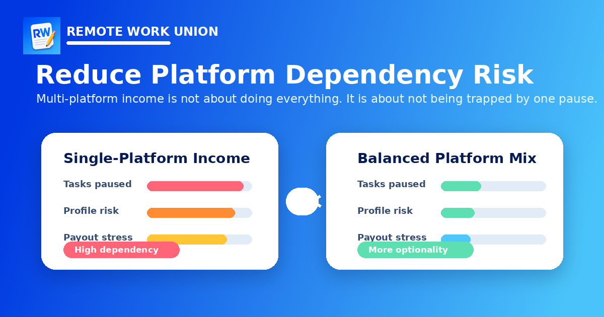 Income risk balance chart showing how platform diversification reduces remote work income risk