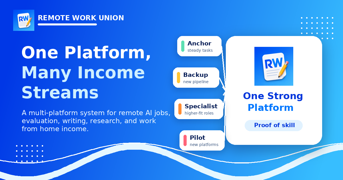 Remote Work Union graphic showing how one remote work platform becomes a multi-platform income stack — Article 281