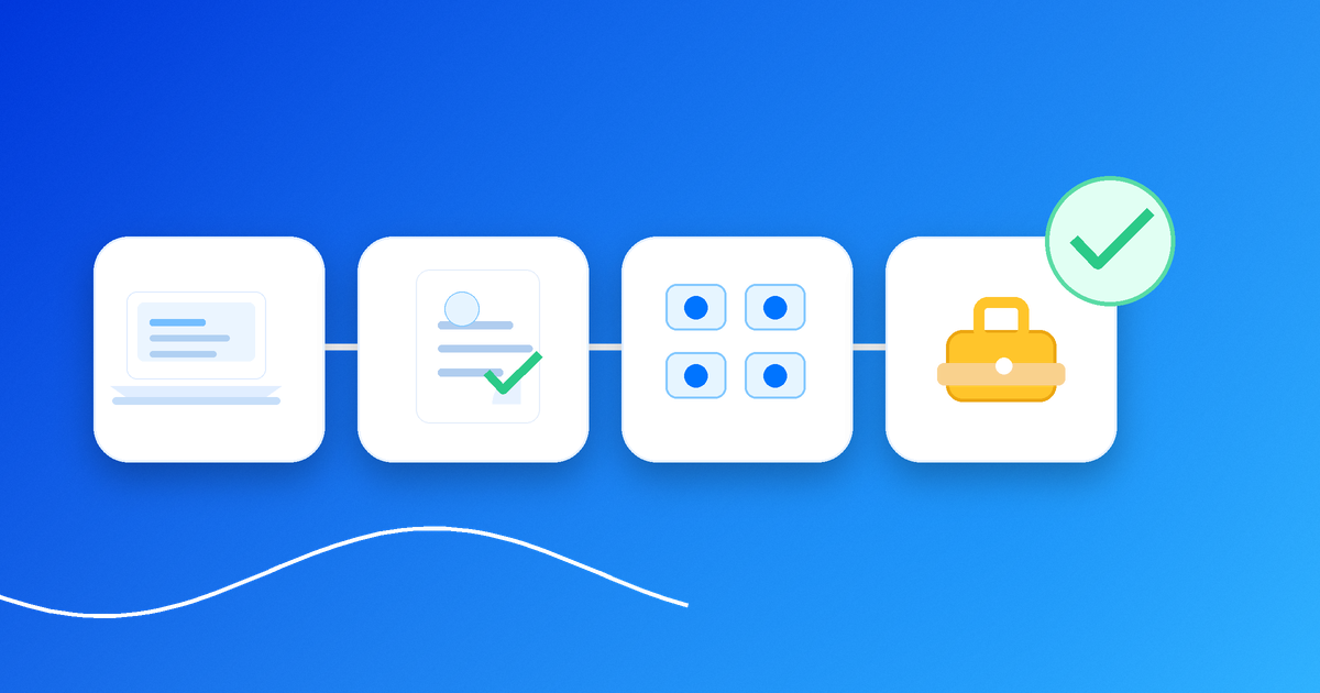 Visual path from laptop to resume document to platform cards to remote work briefcase