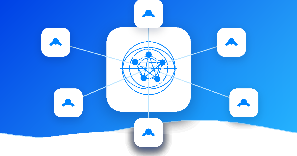 Abstract illustration showing union as a community of remote workers sharing resources