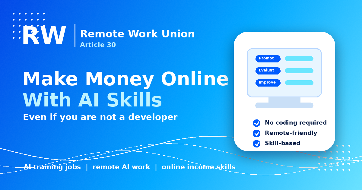 Remote Work Union Article 30: Make Money Online With AI Skills — No Coding Required.