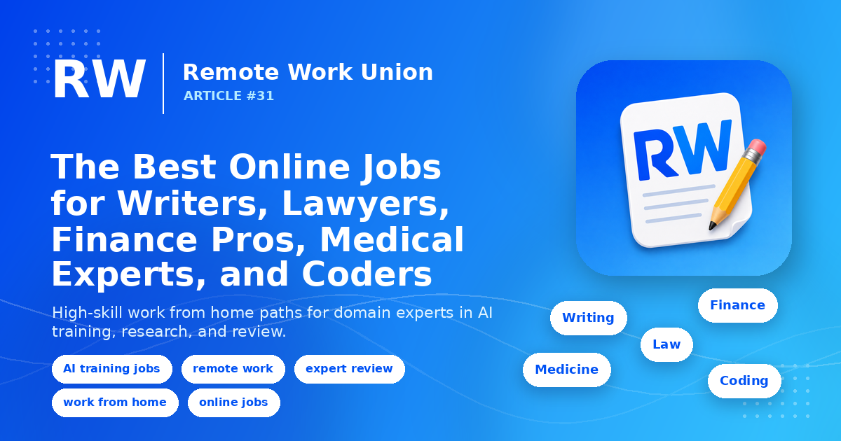 The Best Online Jobs for Writers, Lawyers, Finance Pros, Medical Experts, and Coders — Remote Work Union Article 31.