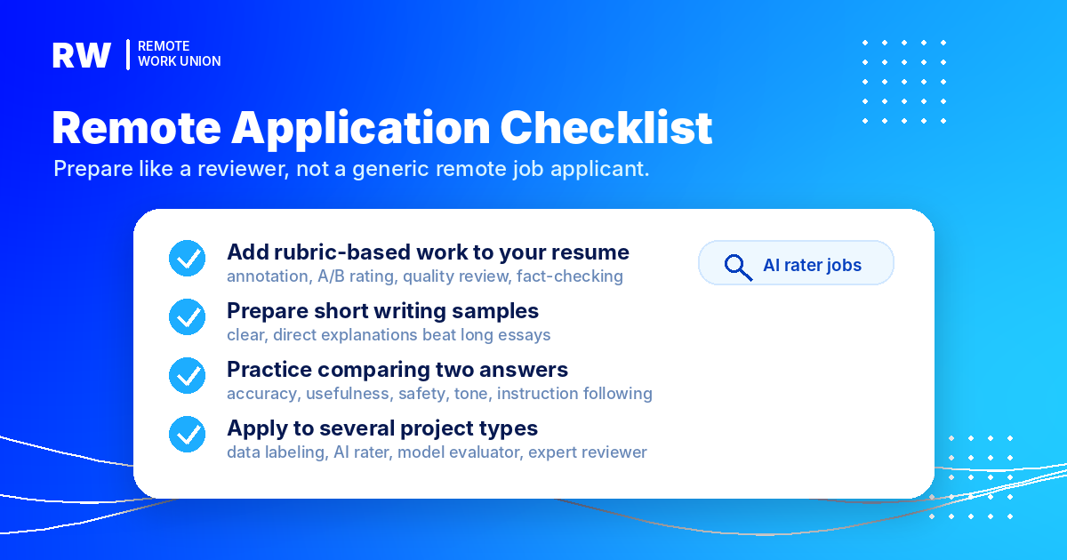 Application checklist for remote AI data annotation and AI training jobs — Remote Work Union Article 76